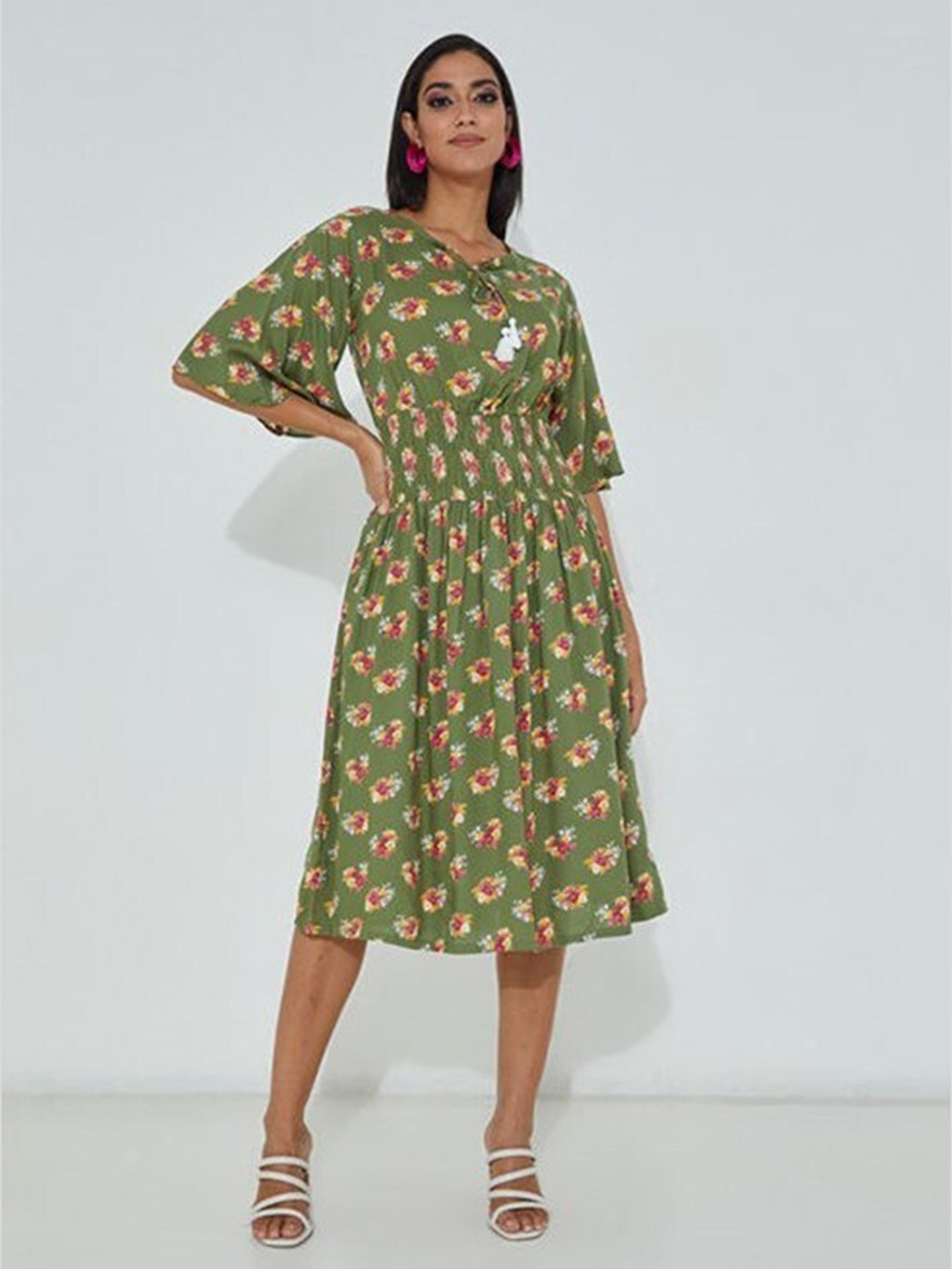 

Aila Floral Printed Fit & Flare Midi Dress, Pink