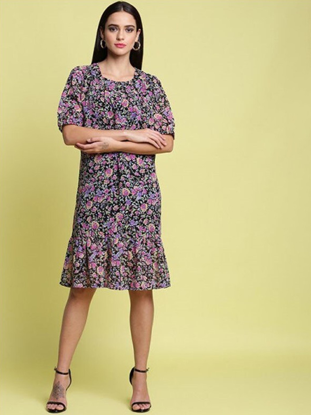 

Aila Floral Printed A-Line Dress, Purple