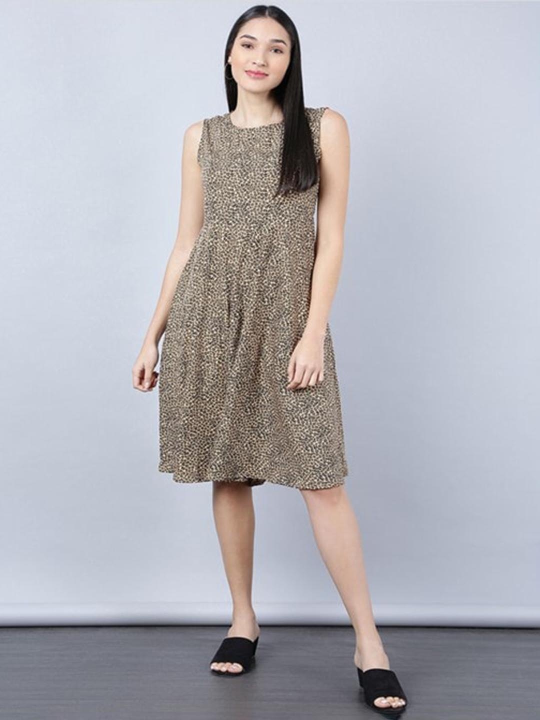 

Aila Abstract Printed A-Line Dress, Beige