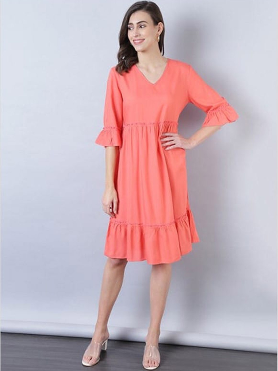 

Aila V-Neck A-Line Dress, Peach