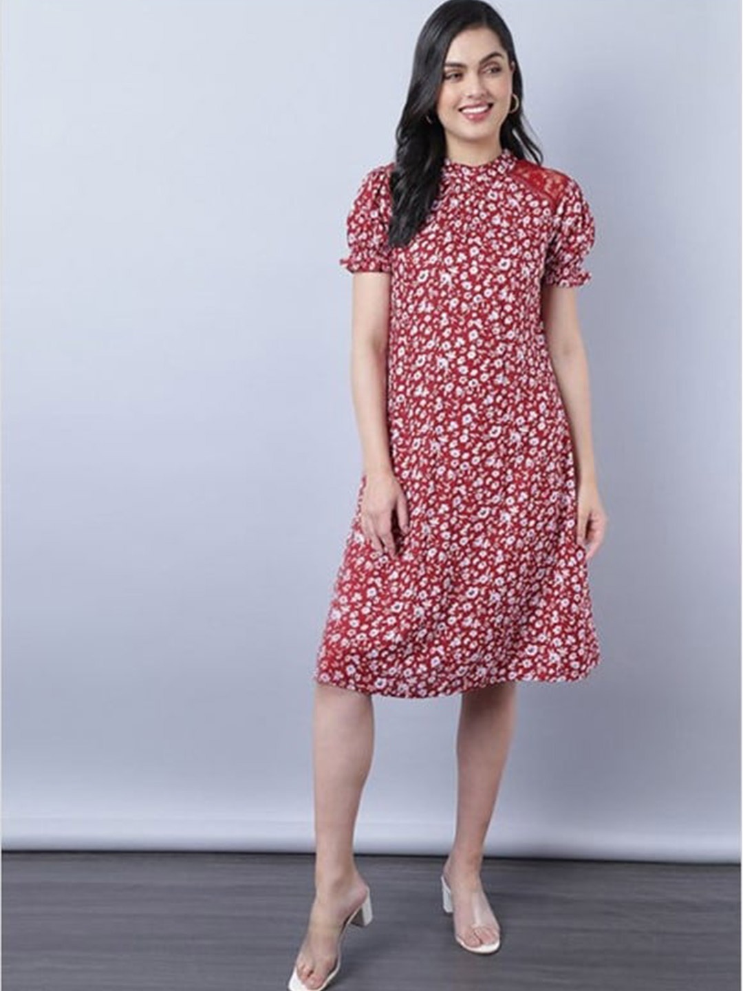 

Aila Floral Printed A-Line Dress, Pink