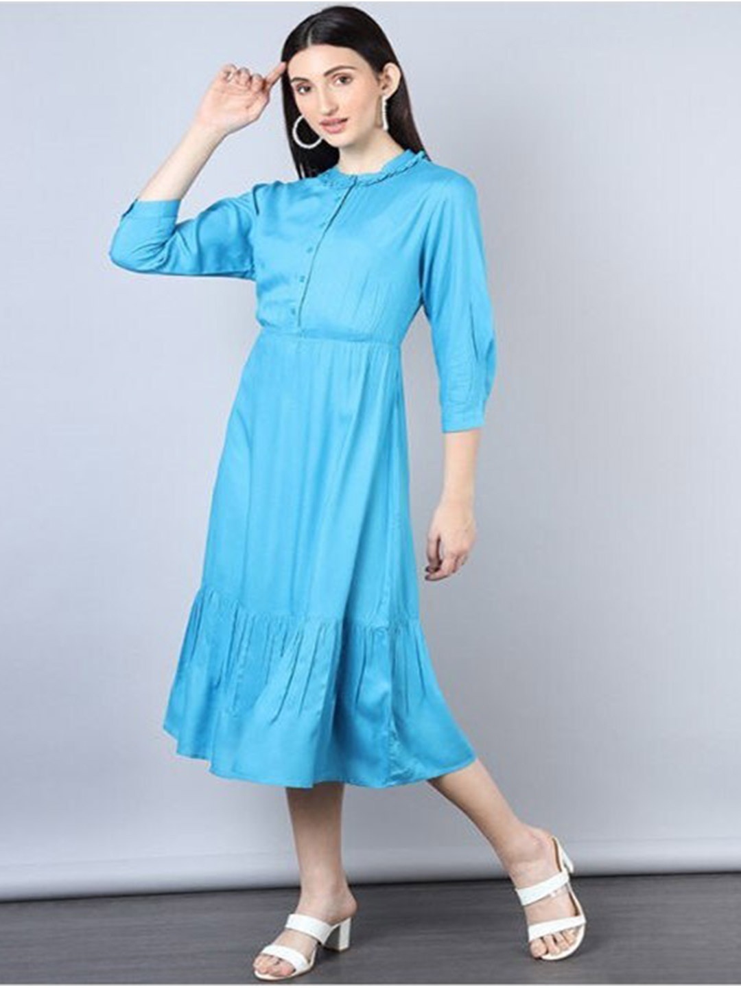 

Aila Round Neck A Line Dress, Blue