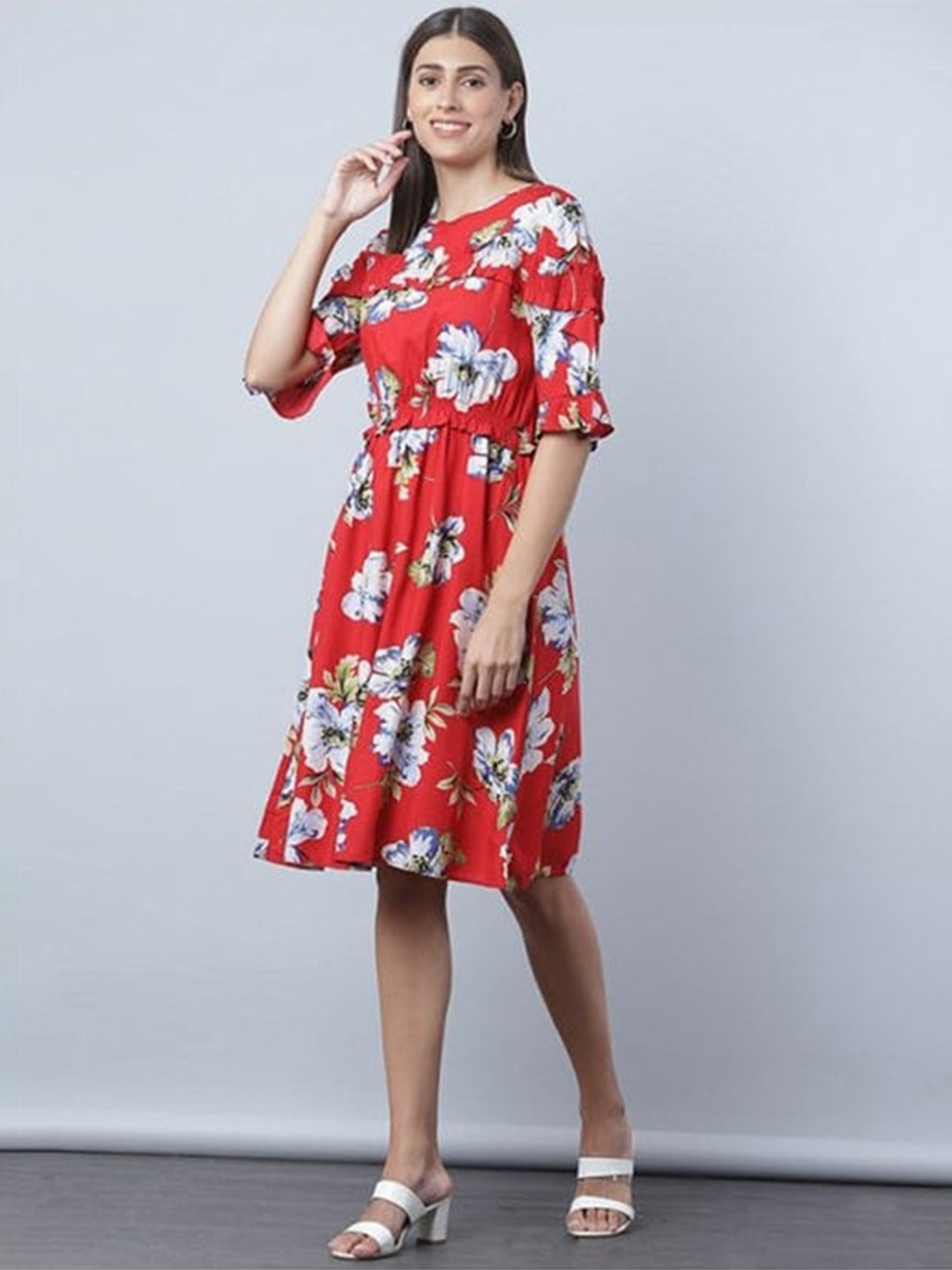 

Aila Multicoloured Print Fit & Flare Dress, Multi