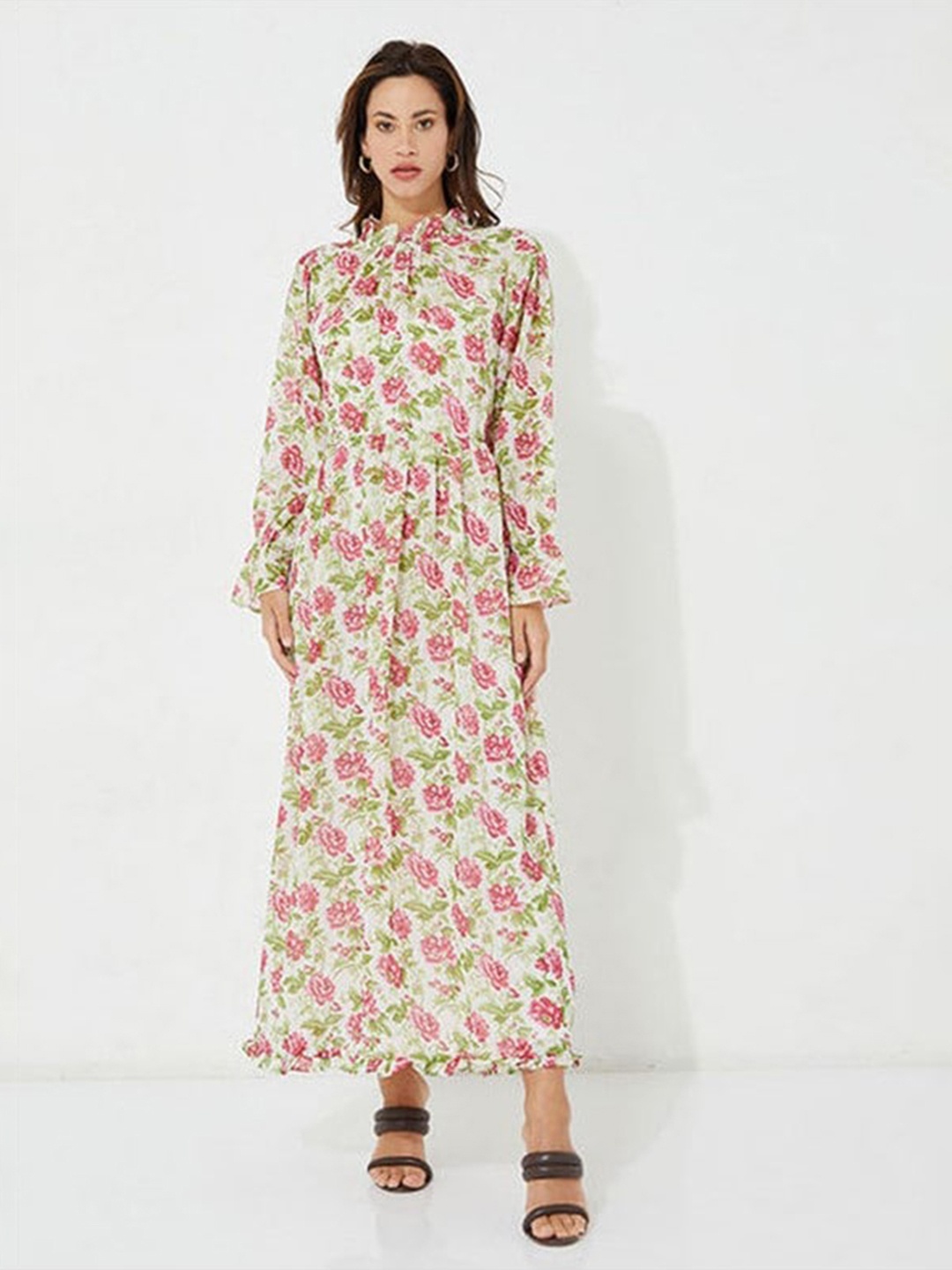 

Aila Floral Printed High Neck A-Line Midi Dress, Multi