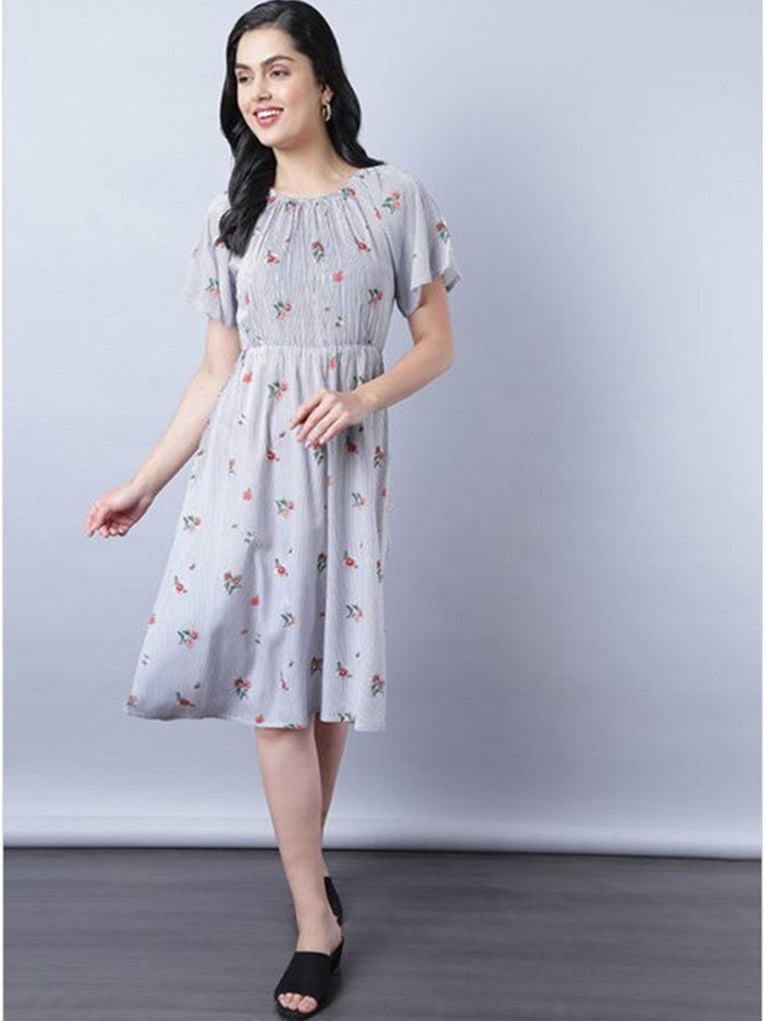 

Aila Floral Printed Fit & Flare Dress, Blue
