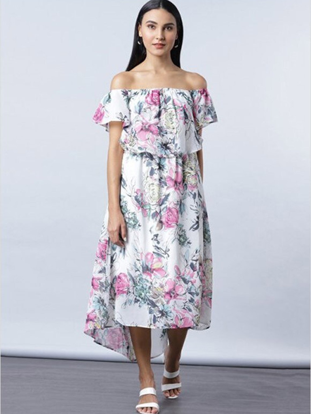 

Aila Print Off-Shoulder A-Line Dress, Multi