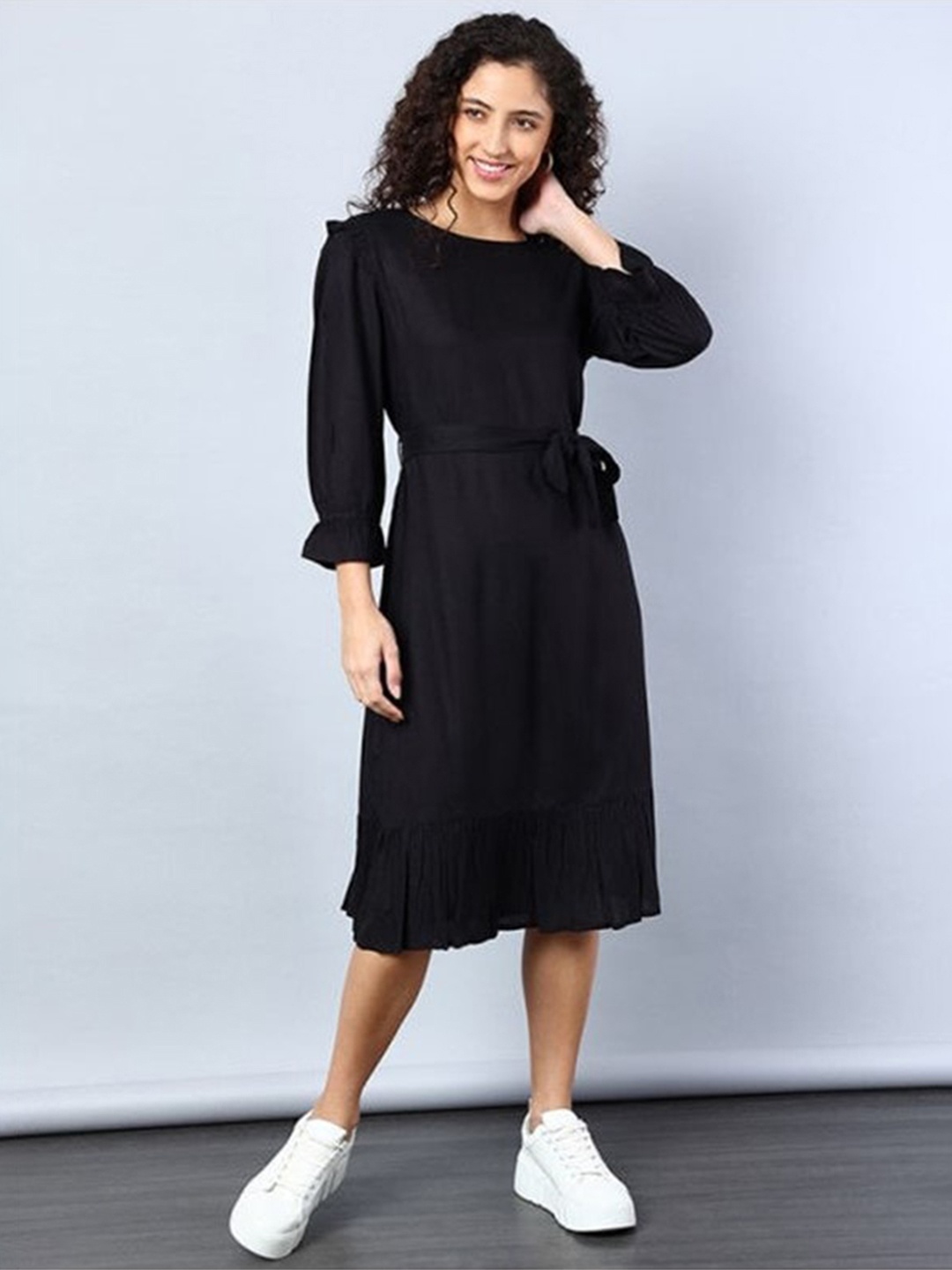 

Aila Belted Fit And Flare Midi Dress, Black