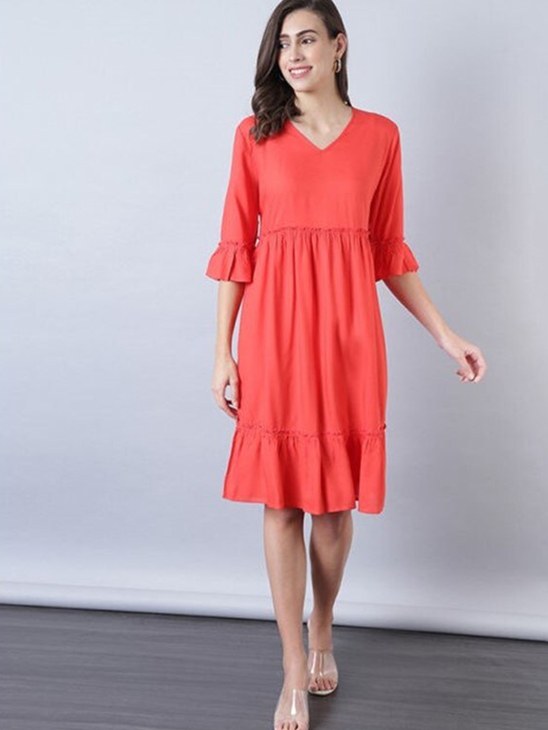 

Aila V-Neck A-Line Dress, Red