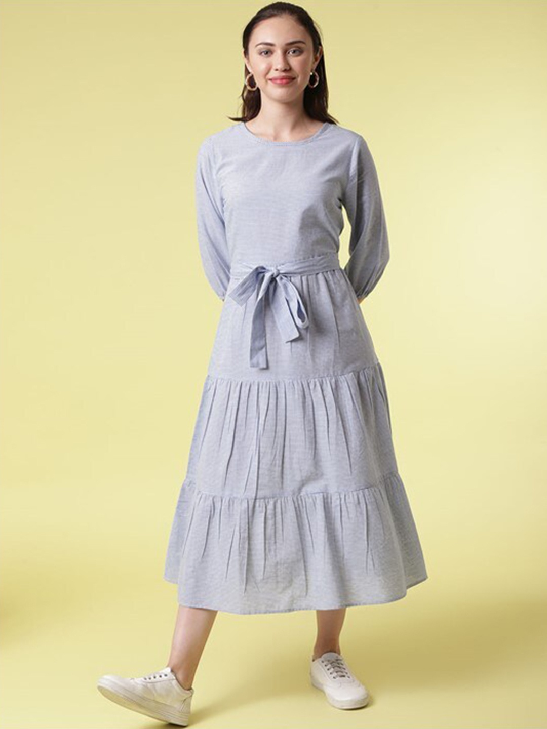 

Aila Striped Cotton Fit & Flare Midi Dress, White
