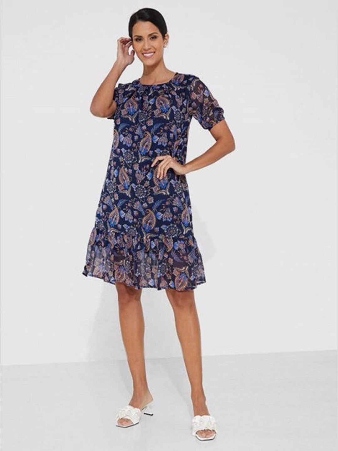 

Aila Blue Print A-Line Dress