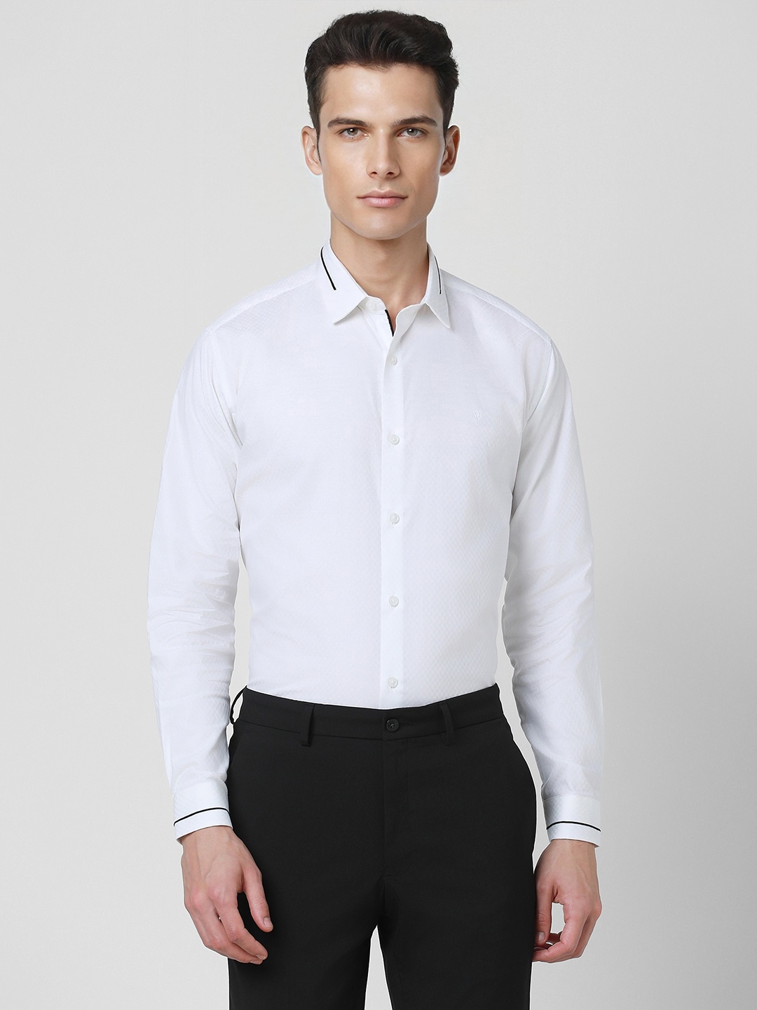 

V Dot Men White Slim Fit Checked Party Shirt