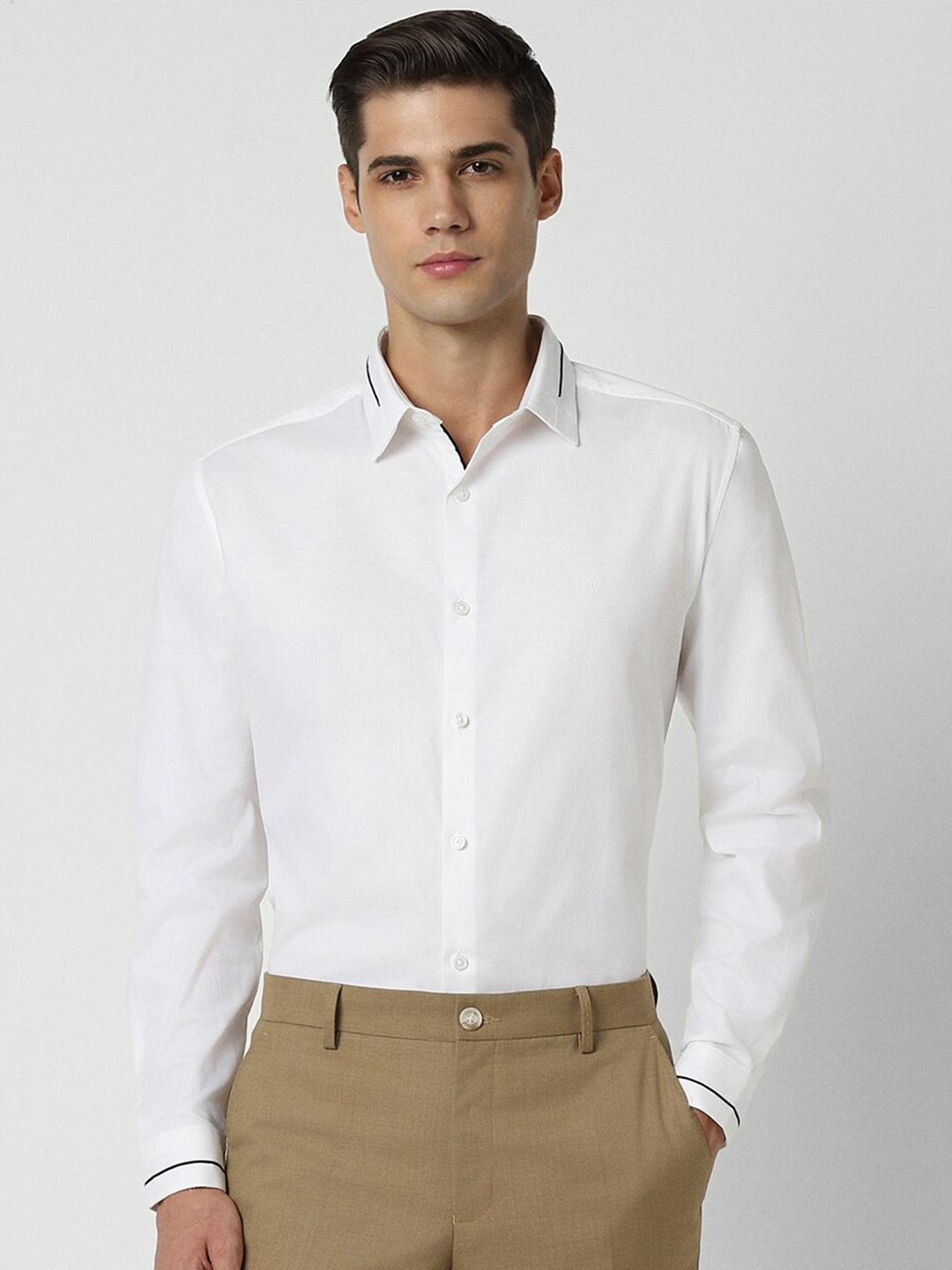 

V Dot Slim Fit Textured Pure Cotton Formal Shirt, White