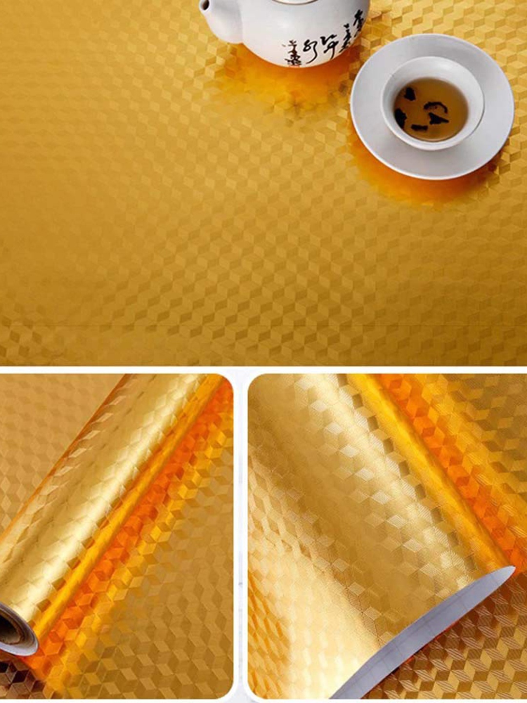 

KAAF Golden Foil Decor Kitchen Self Adhesive Wallpaper, Gold