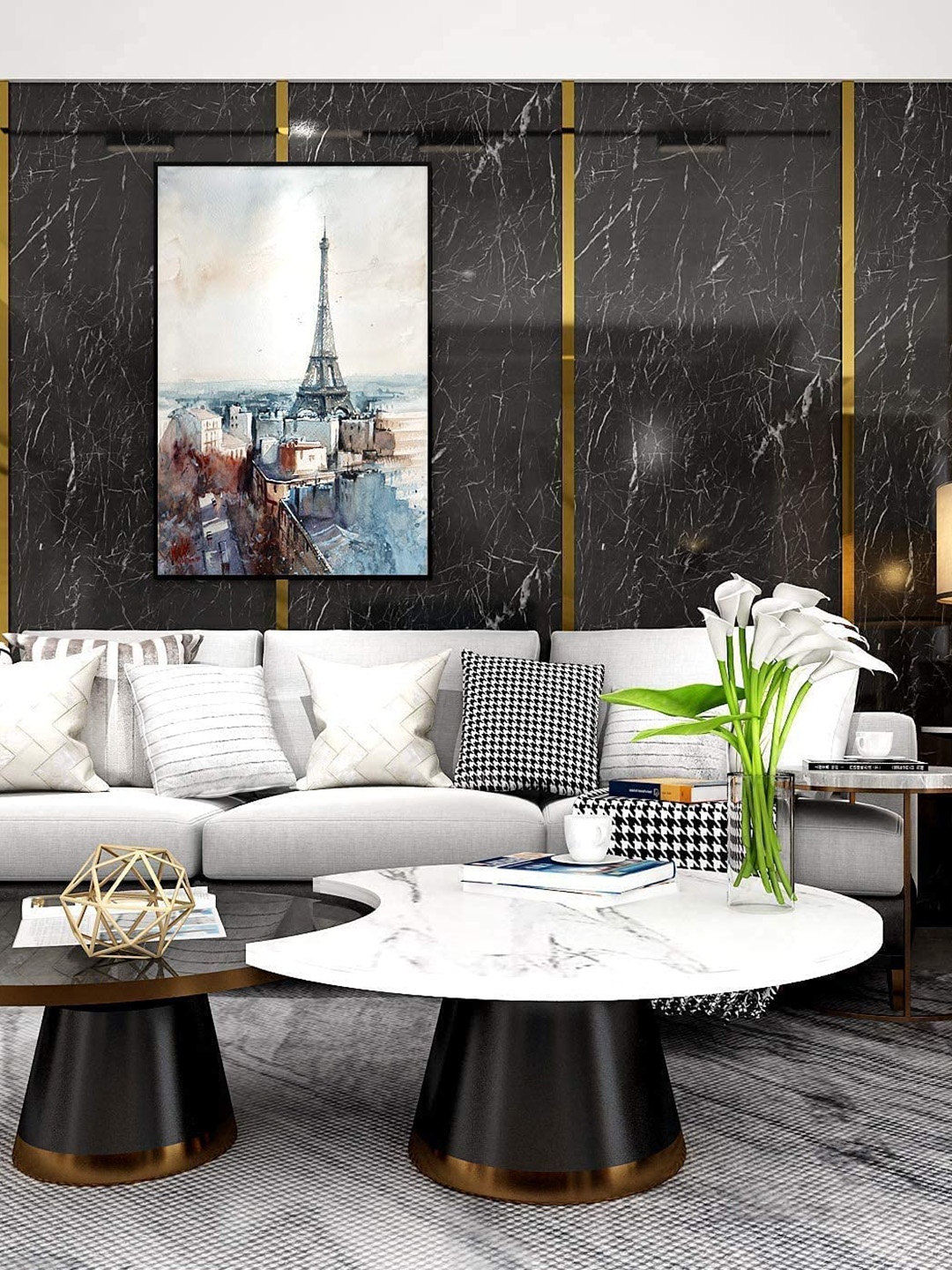 KAAF Black & White Marble Printed Kitchen Wallpaper