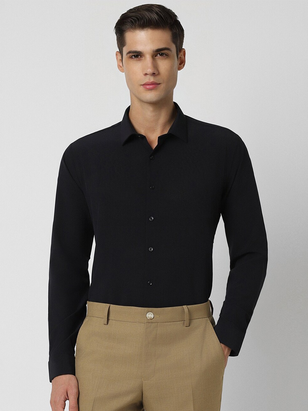 

Van Heusen Slim Fit Checked Pure Cotton Formal Shirt, Black