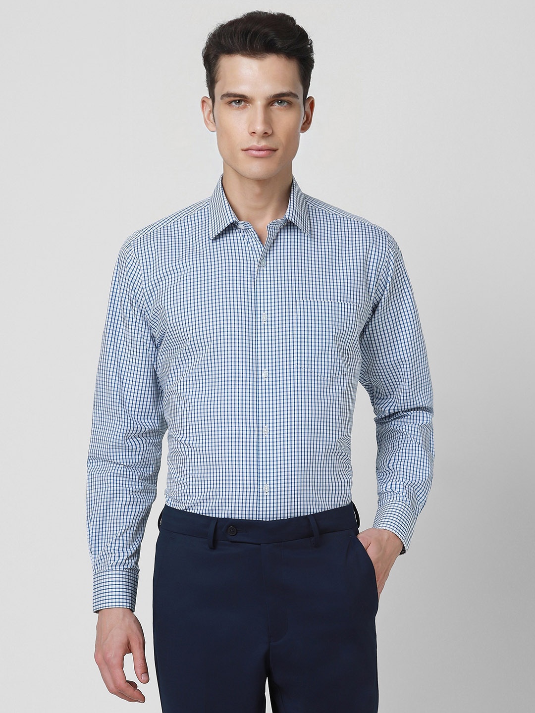 

Van Heusen Micro Checked Spread Collar Pure Cotton Formal Shirt, Blue