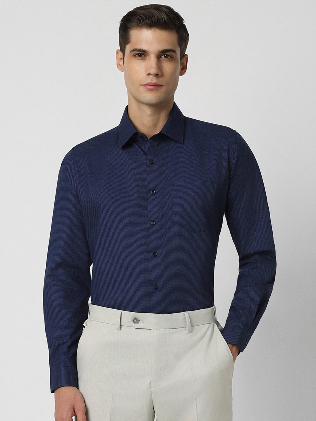 

Van Heusen Slim Fit Micro Ditsy Printed Pure Cotton Formal Shirt, Navy blue