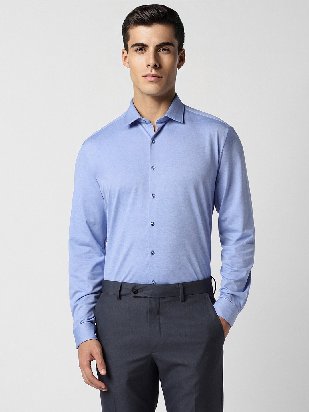 

Van Heusen Slim Fit Long Sleeves Spread Collar Cotton Formal Shirt, Blue