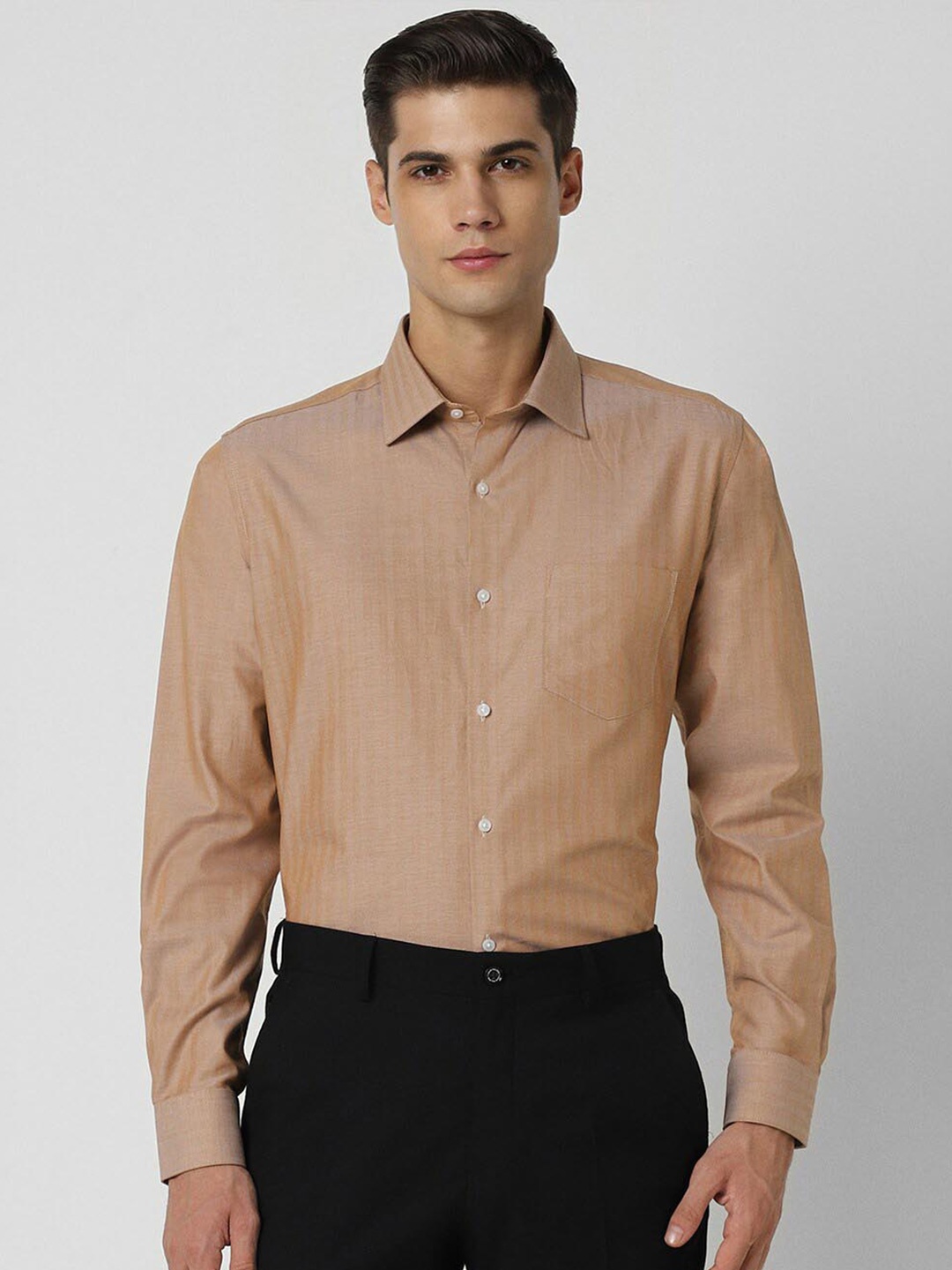

Van Heusen Slim Fit Vertical Striped Pure Cotton Formal Shirt, Brown
