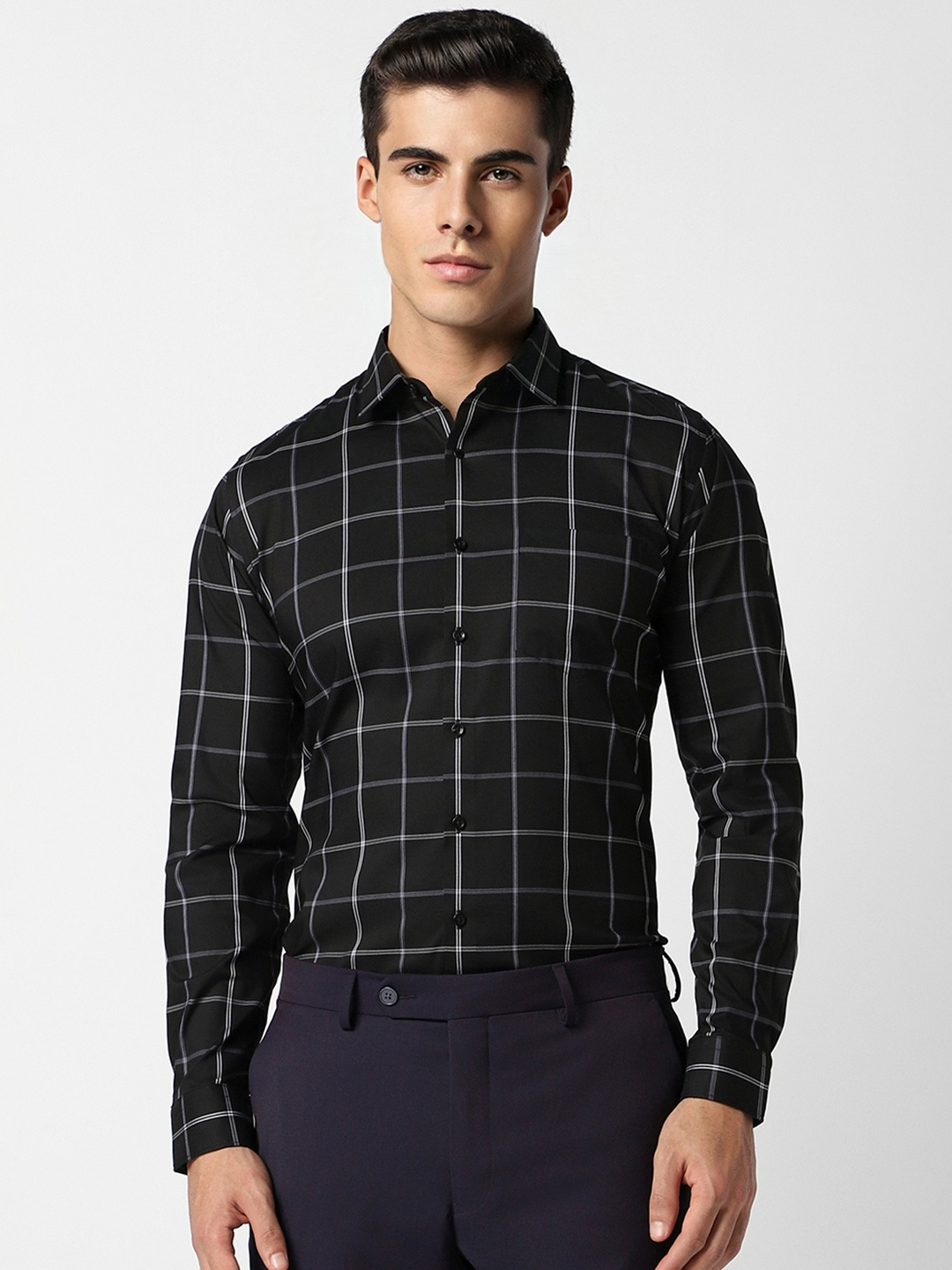 

Van Heusen Windowpane Checked Slim Fit Formal Shirt, Black