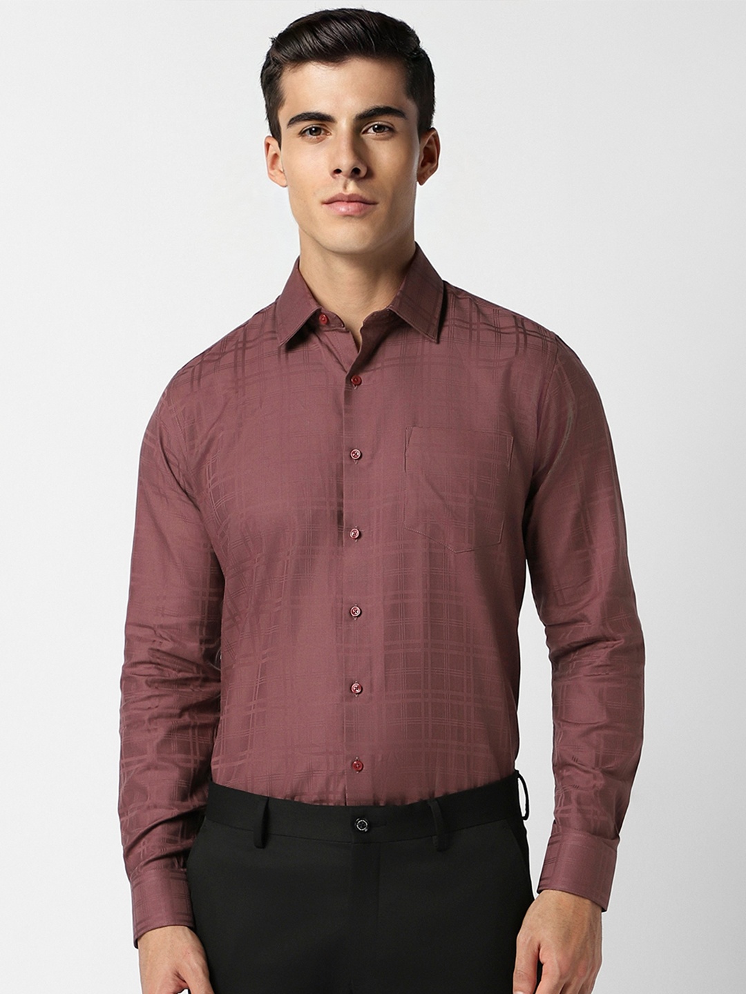 

Van Heusen Men Maroon Slim Fit Checked Party Shirt