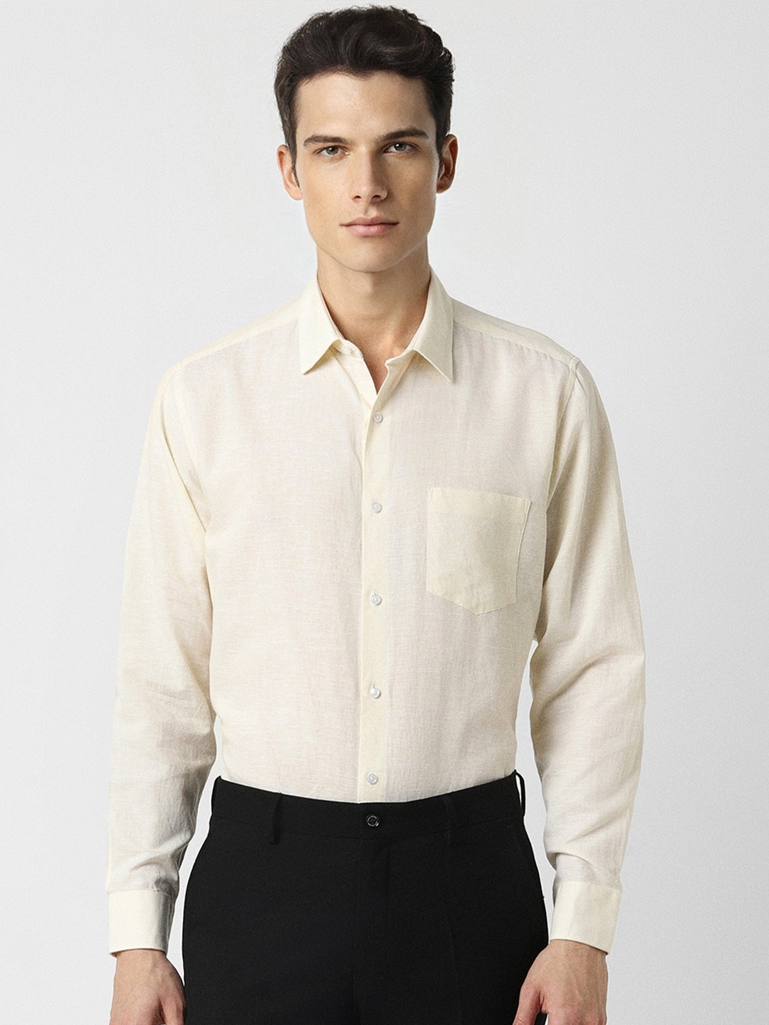 

Van Heusen Regular Fit Cotton Linen Formal Shirt, Cream