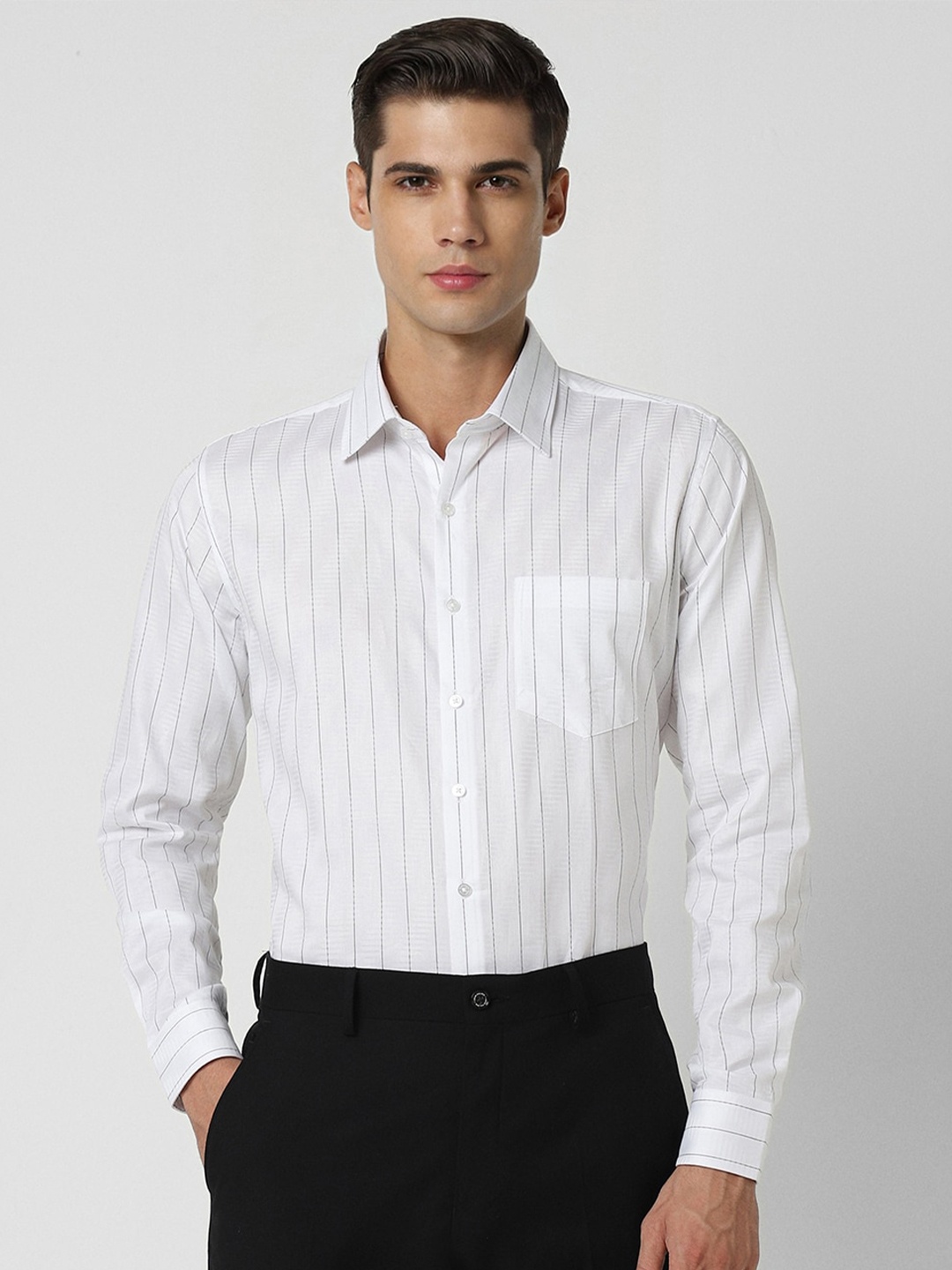 

Van Heusen Slim Fit Vertical Striped Pure Cotton Formal Shirt, White