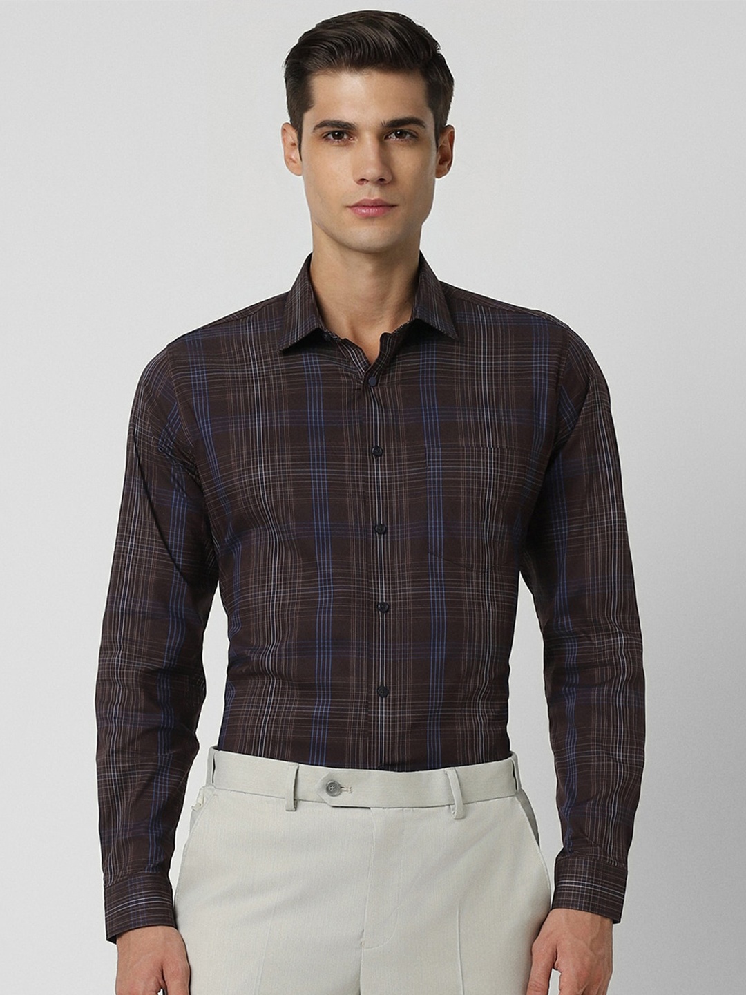 

Van Heusen Slim Fit Tartan Checked Pure Cotton Formal Shirt, Brown
