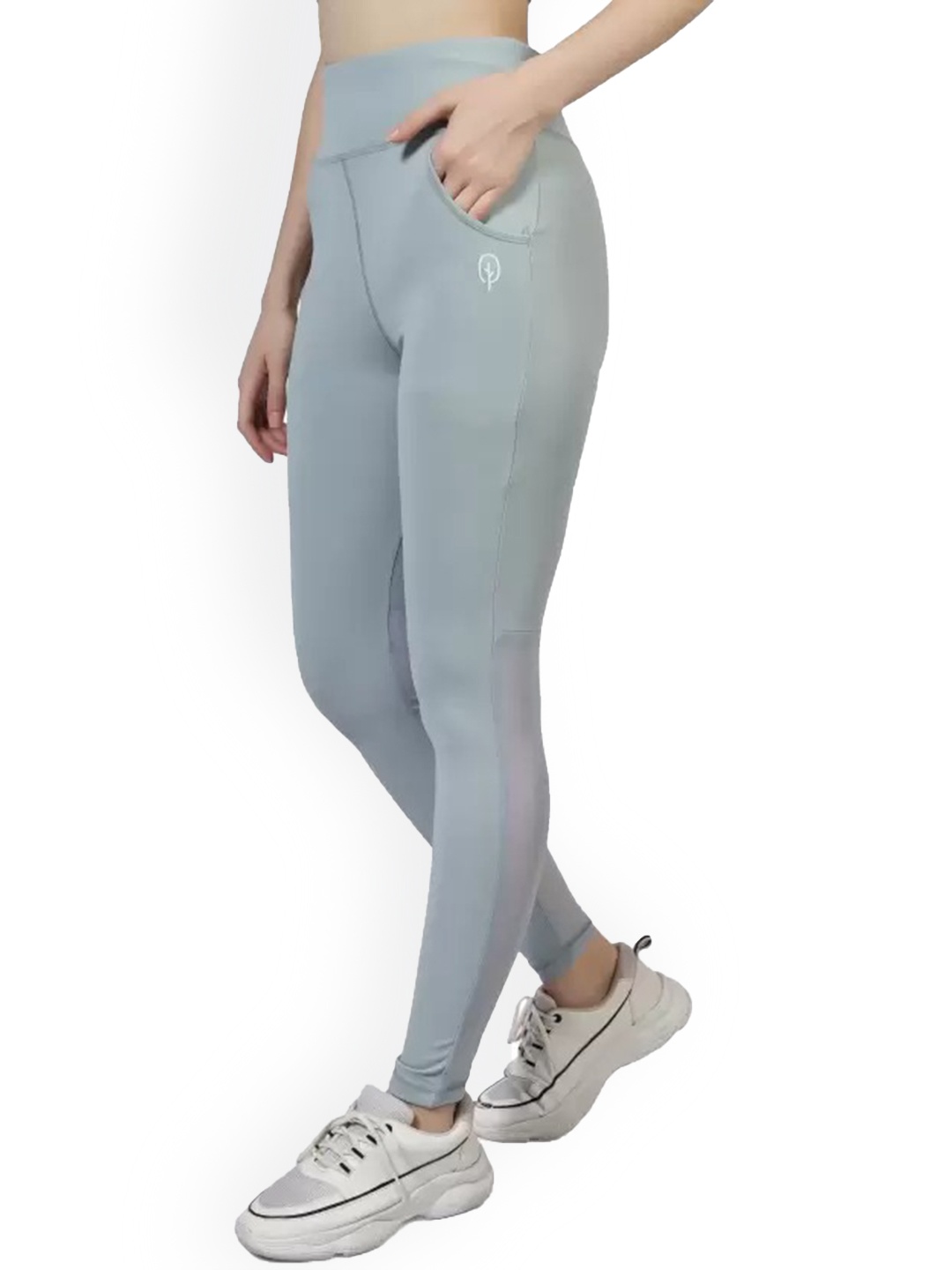 BLUEFICUS High-Waist Slim-Fit Ankle-Length Gym Tights, Grey