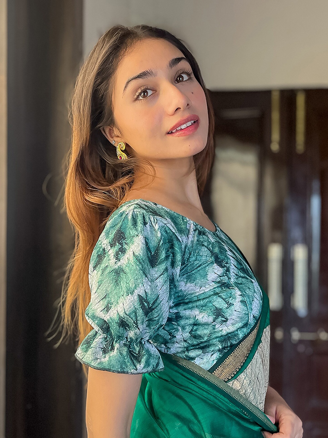 

Bindigasm's Advi Tie & Dyed Jacquard Saree Blouse, Green