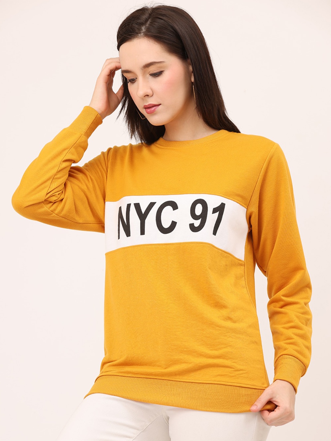 

Leotude Women Mustard Printed Sweatshirt