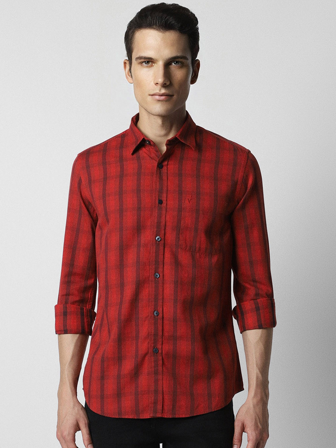 

Van Heusen Sport Checked Cotton Spread Collar Long Sleeves Slim Fit Casual Shirt, Red