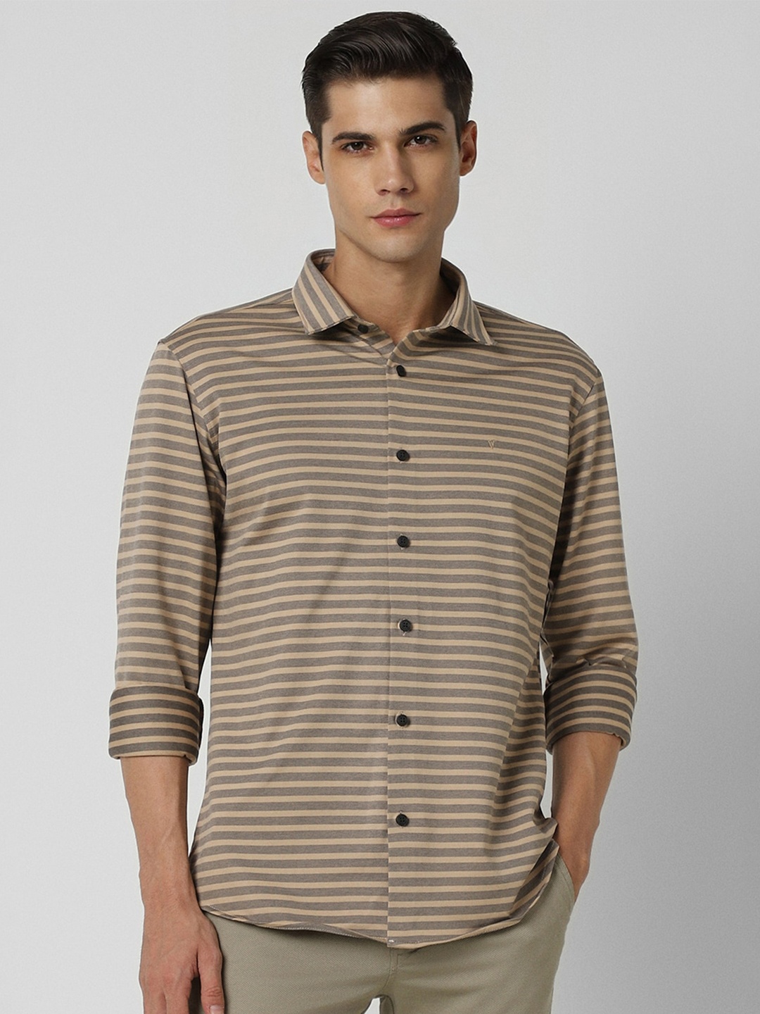 

Van Heusen Sport Slim Fit Horizontal Striped Casual Shirt, Beige