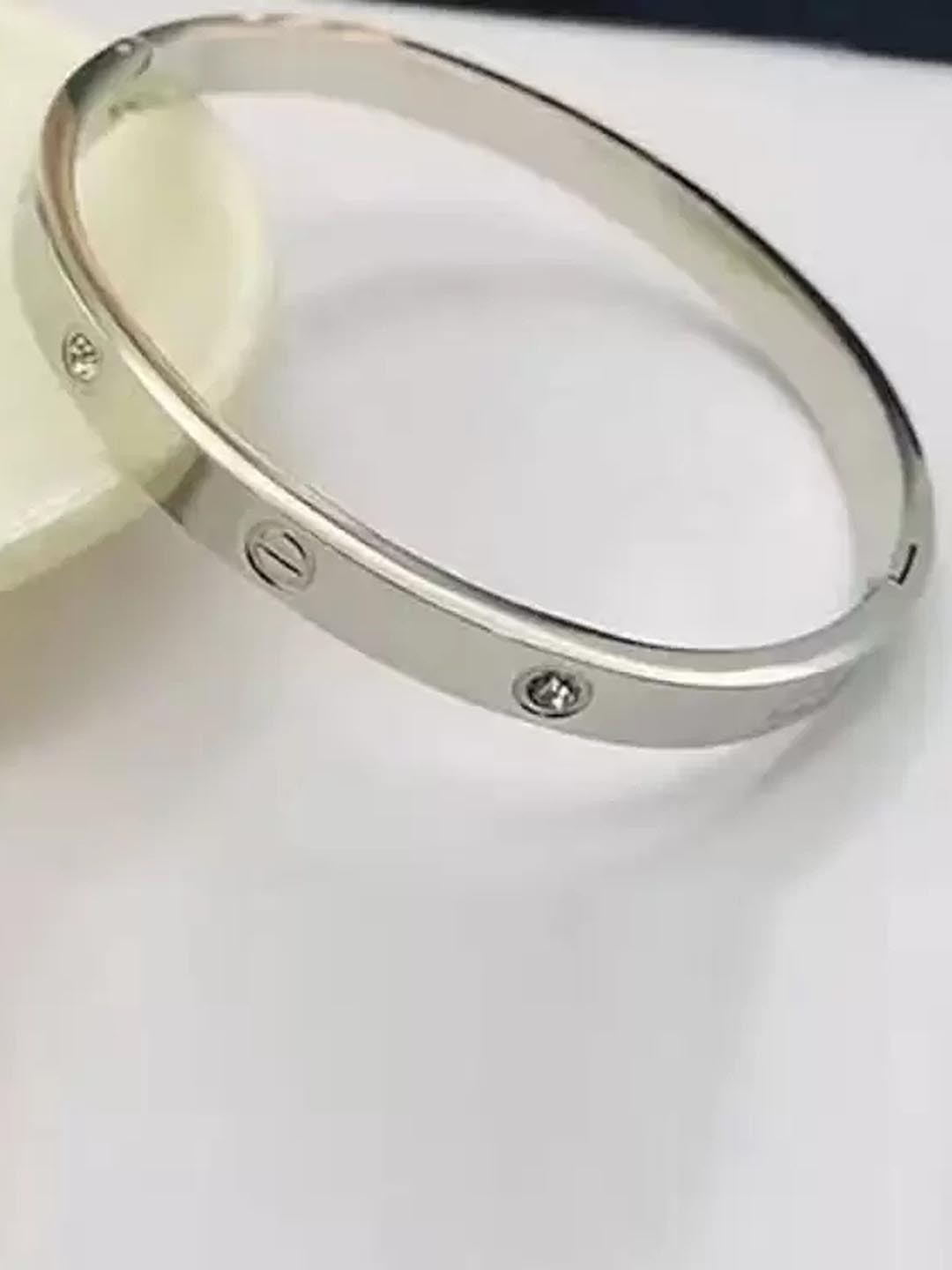 

KARISHMA KREATIONS Unisex Silver-Plated Stone-Studded Stainless Steel Kada Bracelet