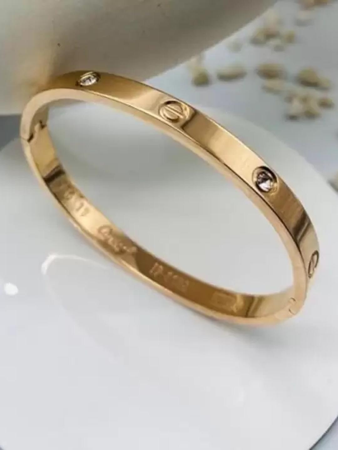 

KARISHMA KREATIONS Unisex Stainless Steel Gold-Plated Kada Bracelet
