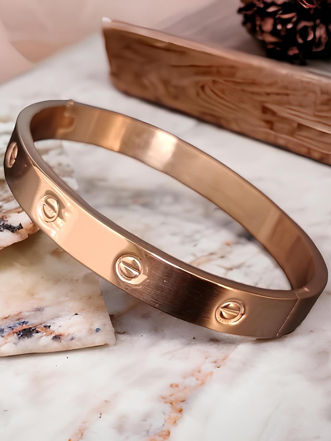 

KARISHMA KREATIONS Unisex Stainless Steel Rose Gold Plated Kada Bracelet