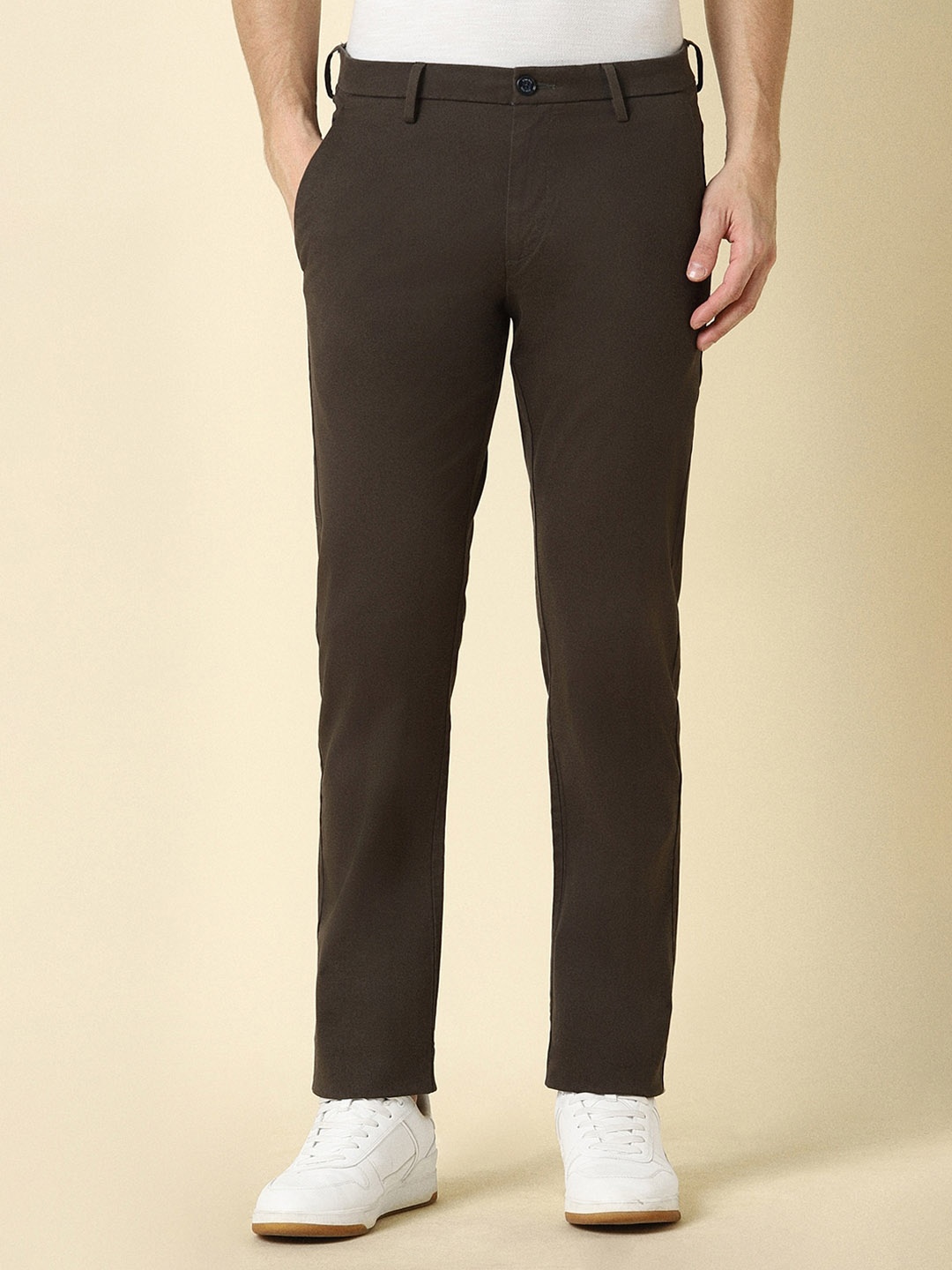 

Allen Solly Men Slim Fit Mid-Rise Flat-Front Trousers, Brown