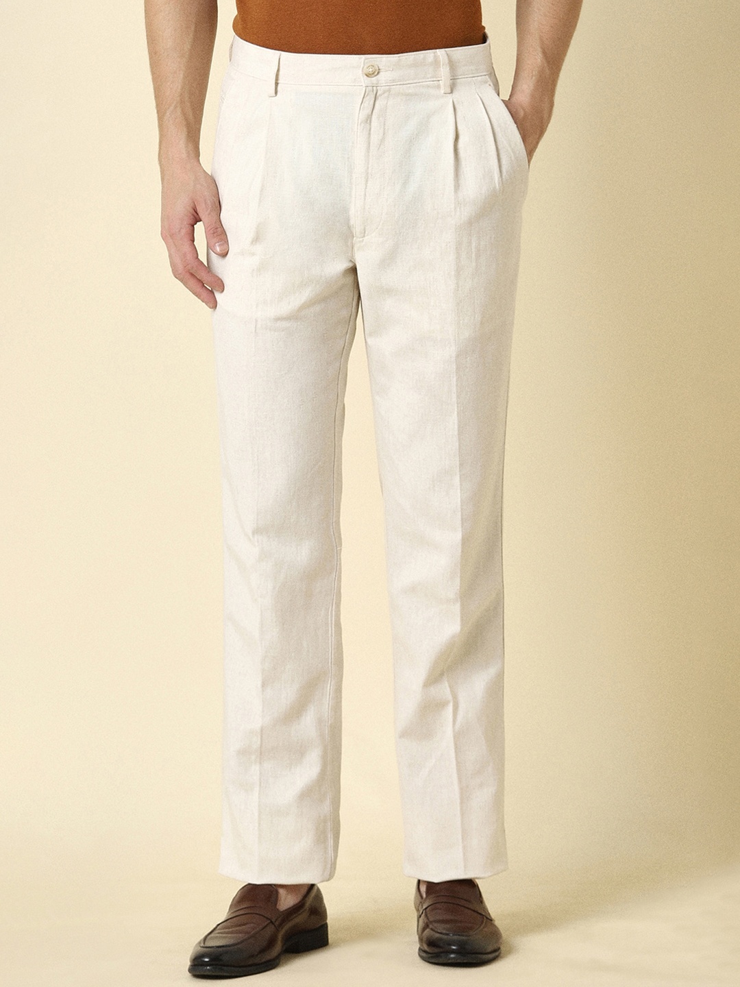 

Allen Solly Men Mid-Rise Pleated Regular Trouser, Cream