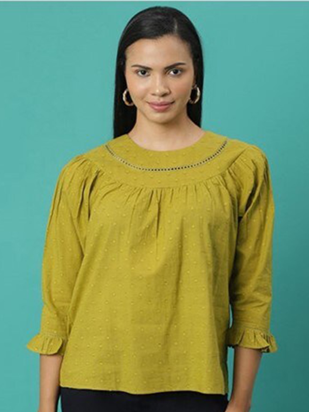 

Aila Self Design Cotton Top, Green