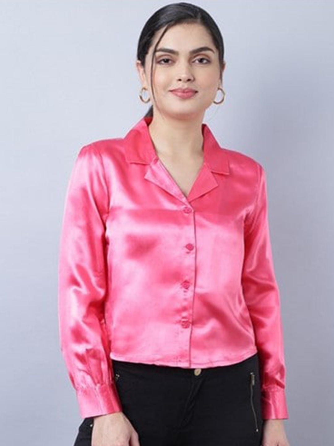 

Aila Cuban Collar Cotton Casual Shirt, Pink
