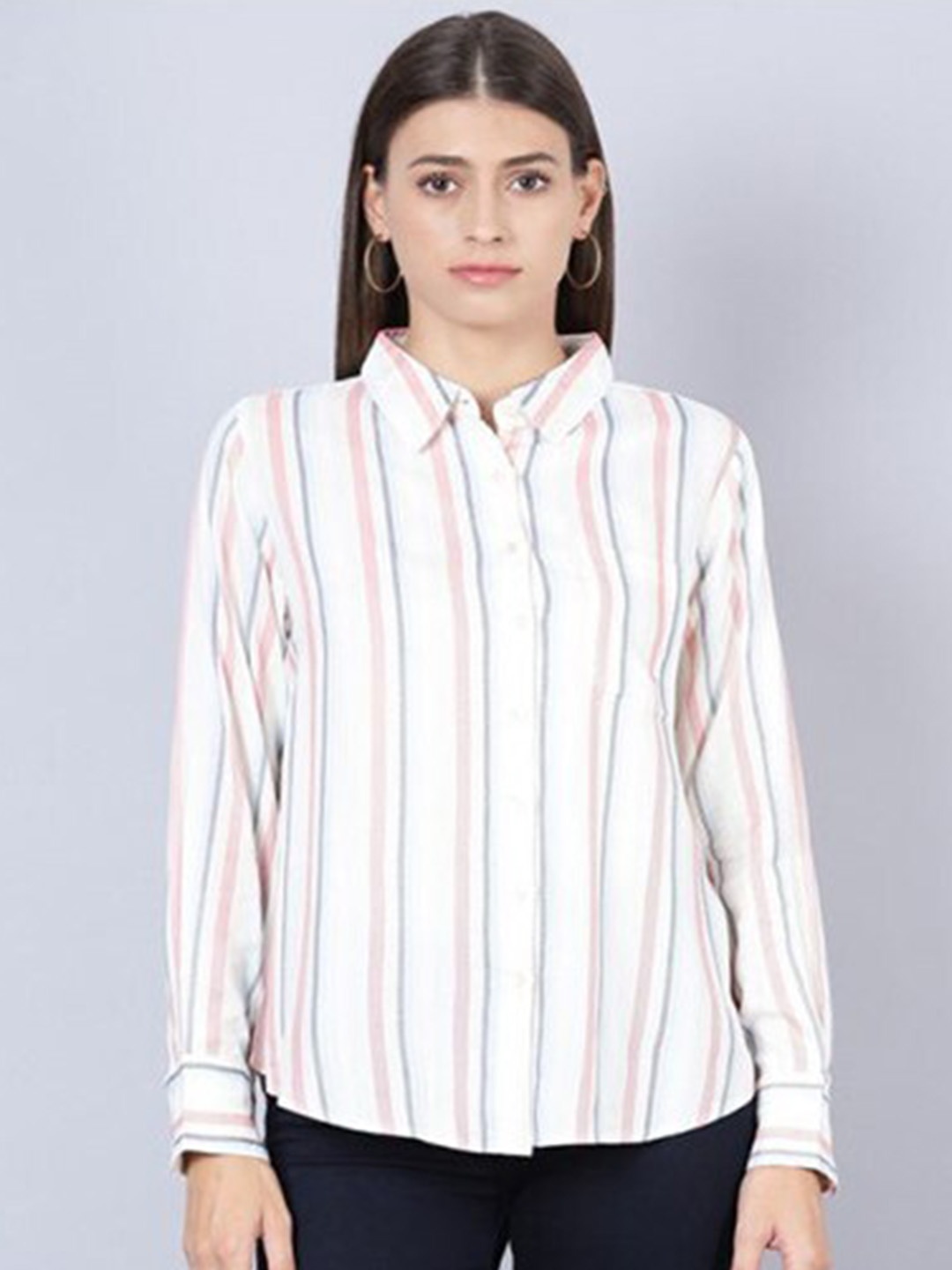 

Aila Vertical Stripes Casual Shirt, White