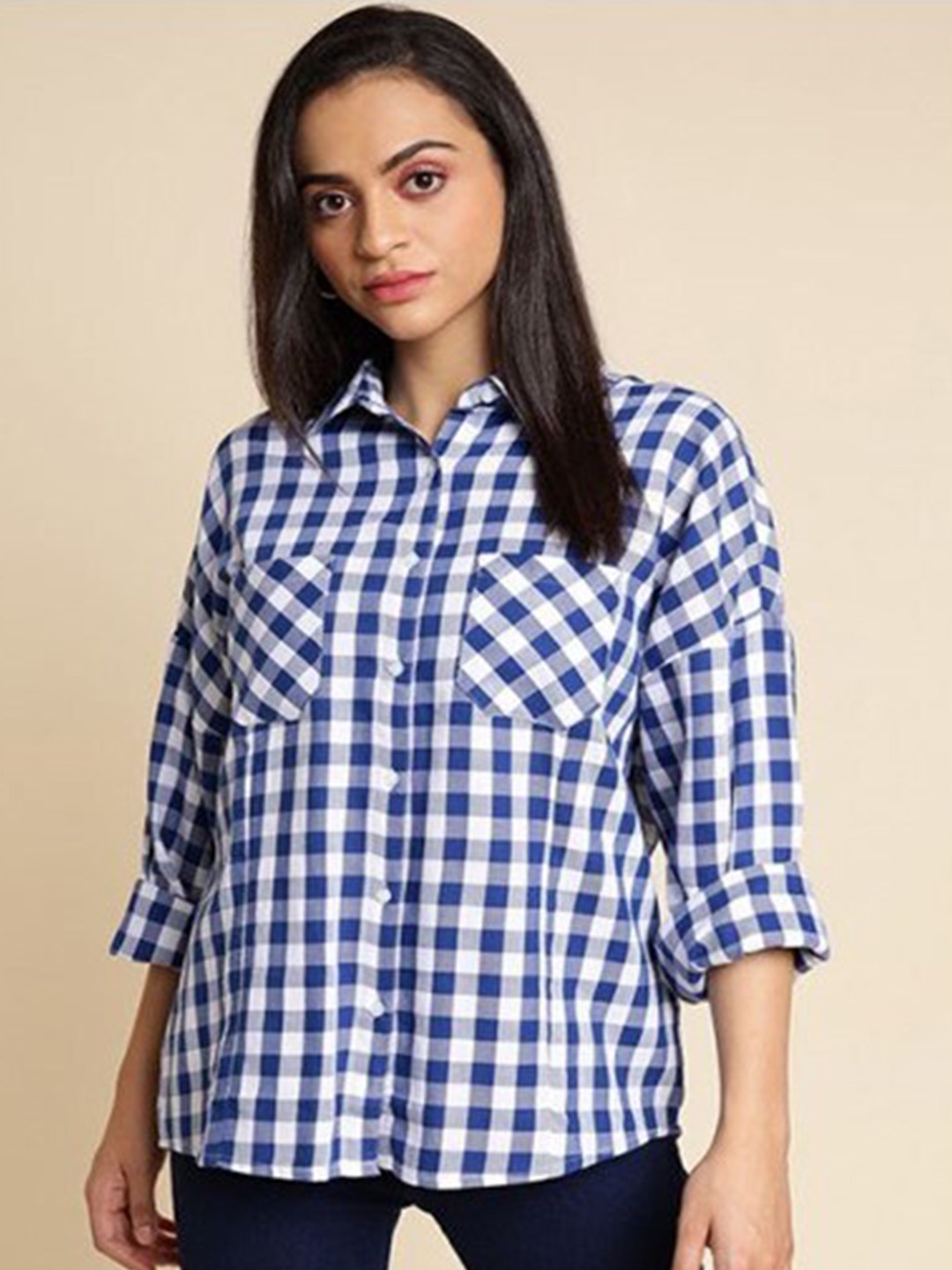 

Aila Checked Cotton Casual Shirt, Blue