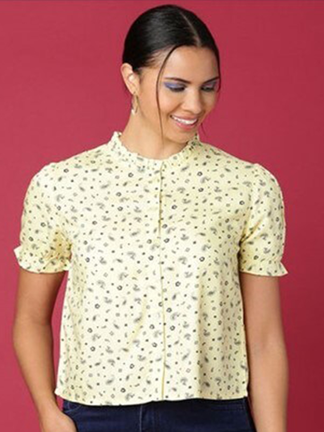 

Aila Floral Printed Shirt Style Top, Yellow