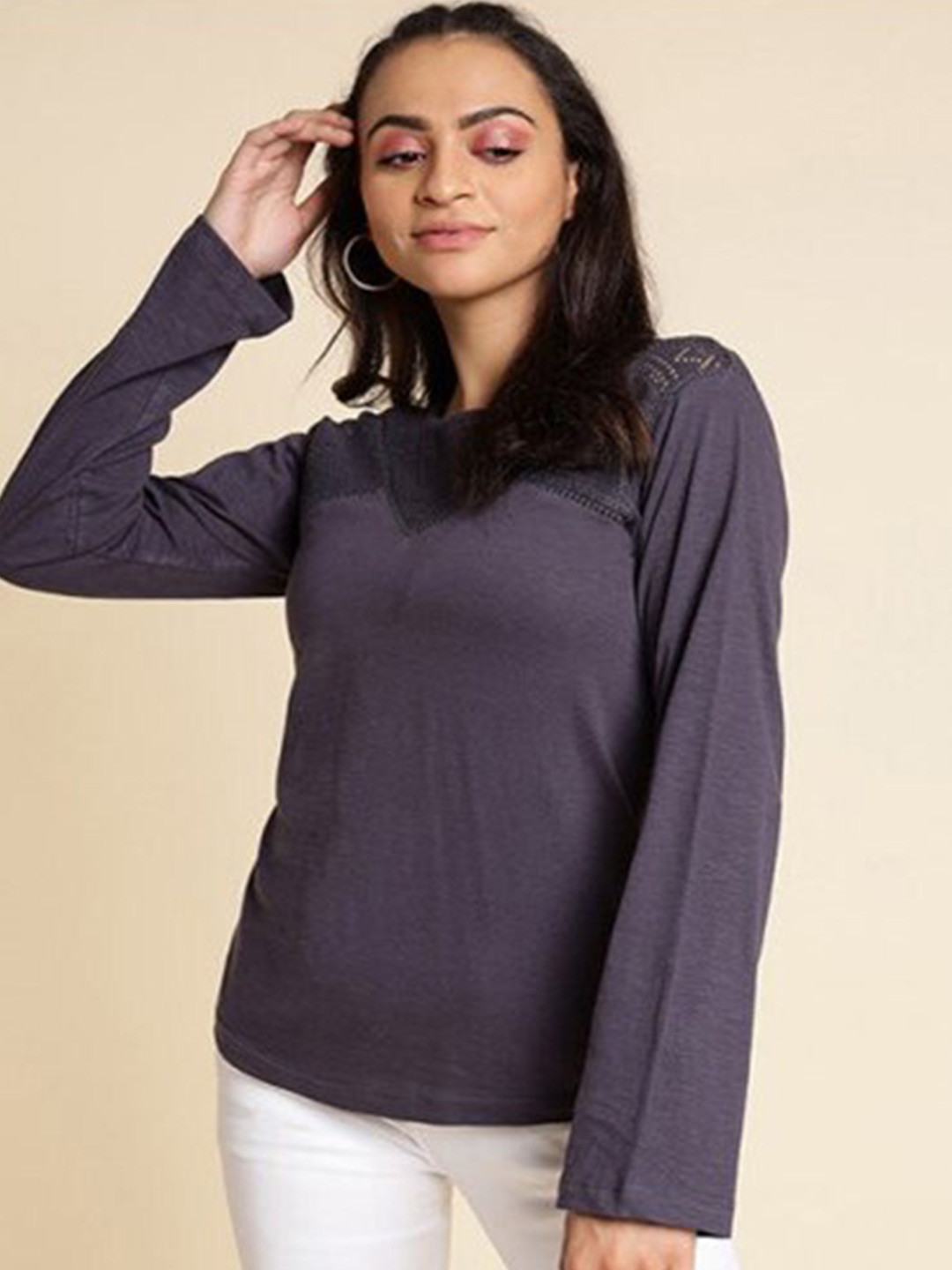 

Aila Round Neck Long Sleeves Regular Top, Blue