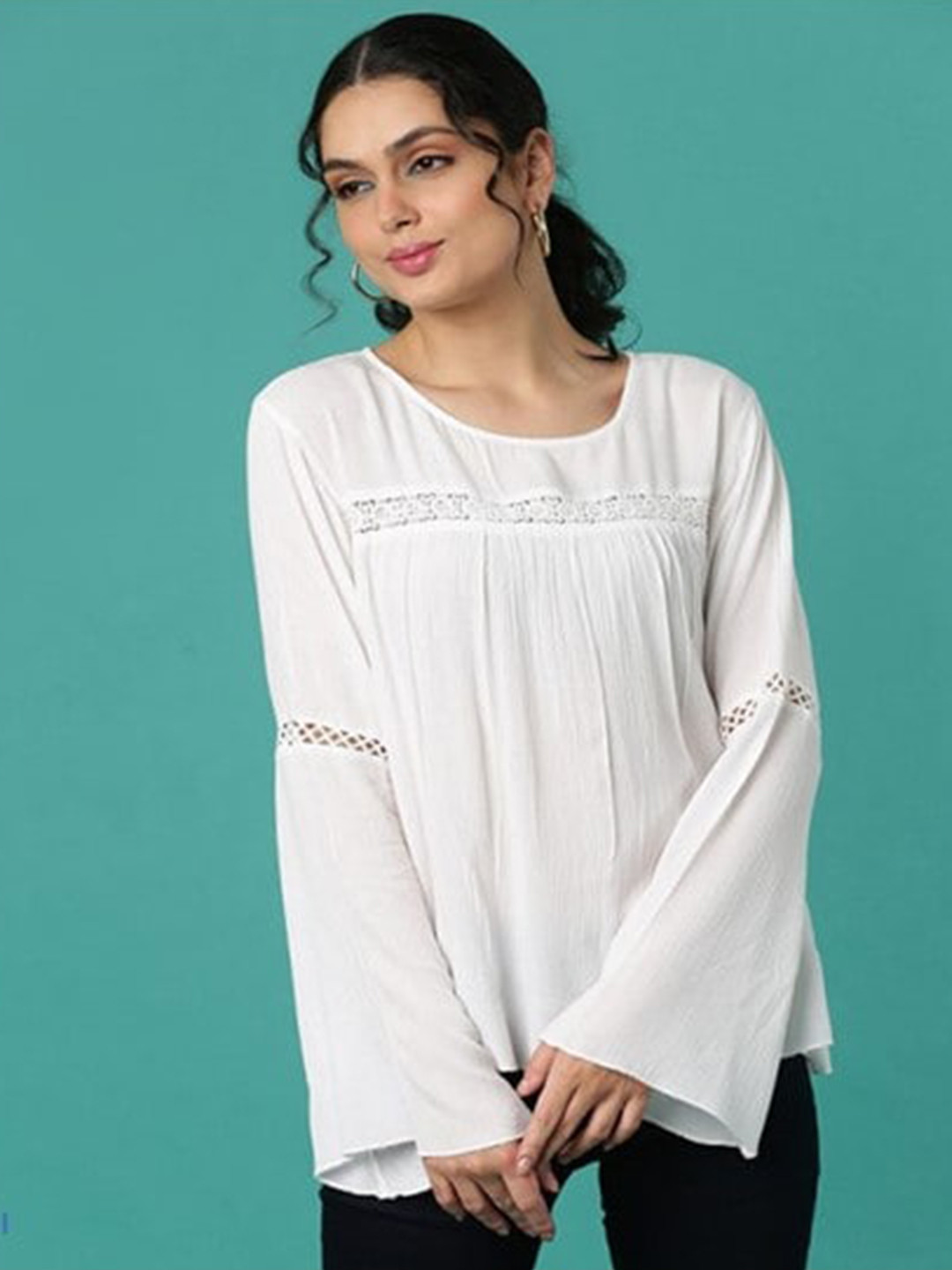 

Aila Flared Sleeves Cotton A-Line Top, Off white