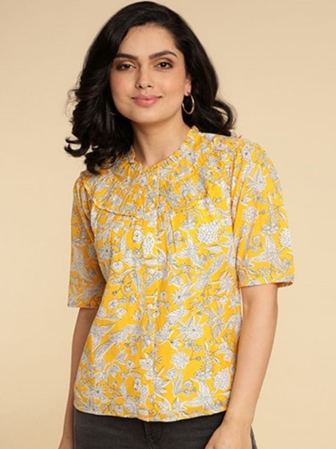 

Aila Floral Print Shirt Style Top, Yellow