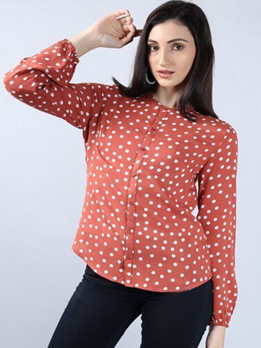 

Aila Geometric Printed Shirt Style Top, Brown