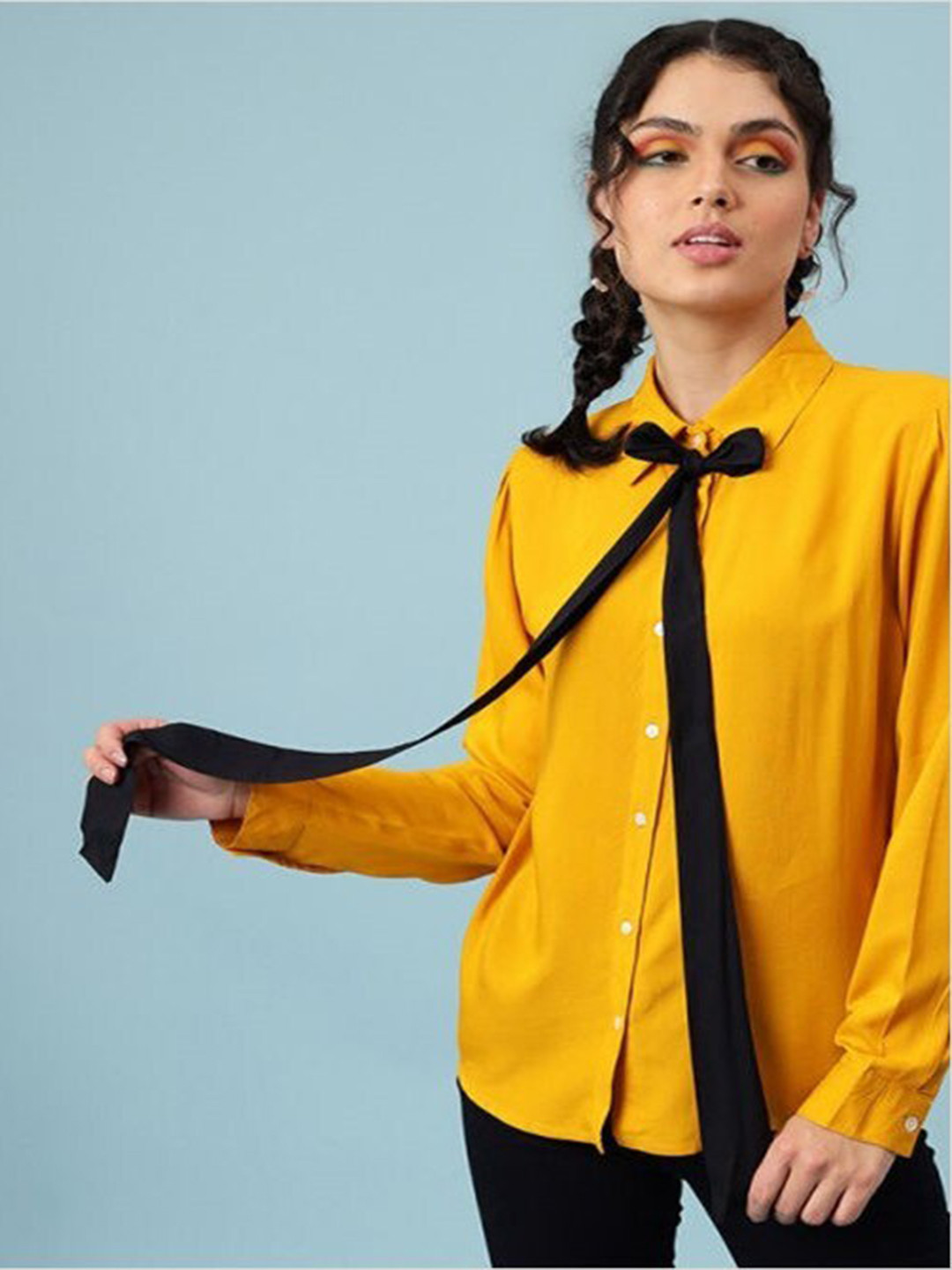 

Aila Spread Collar Cotton Casual Shirt, Yellow