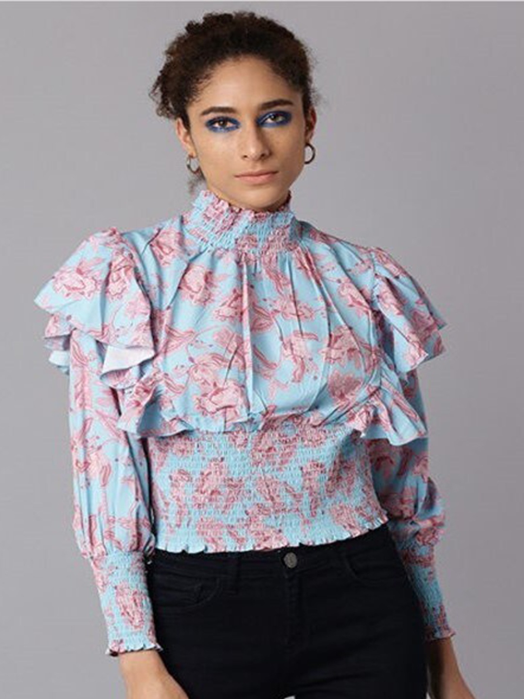 

Aila Floral Printed Top, Blue