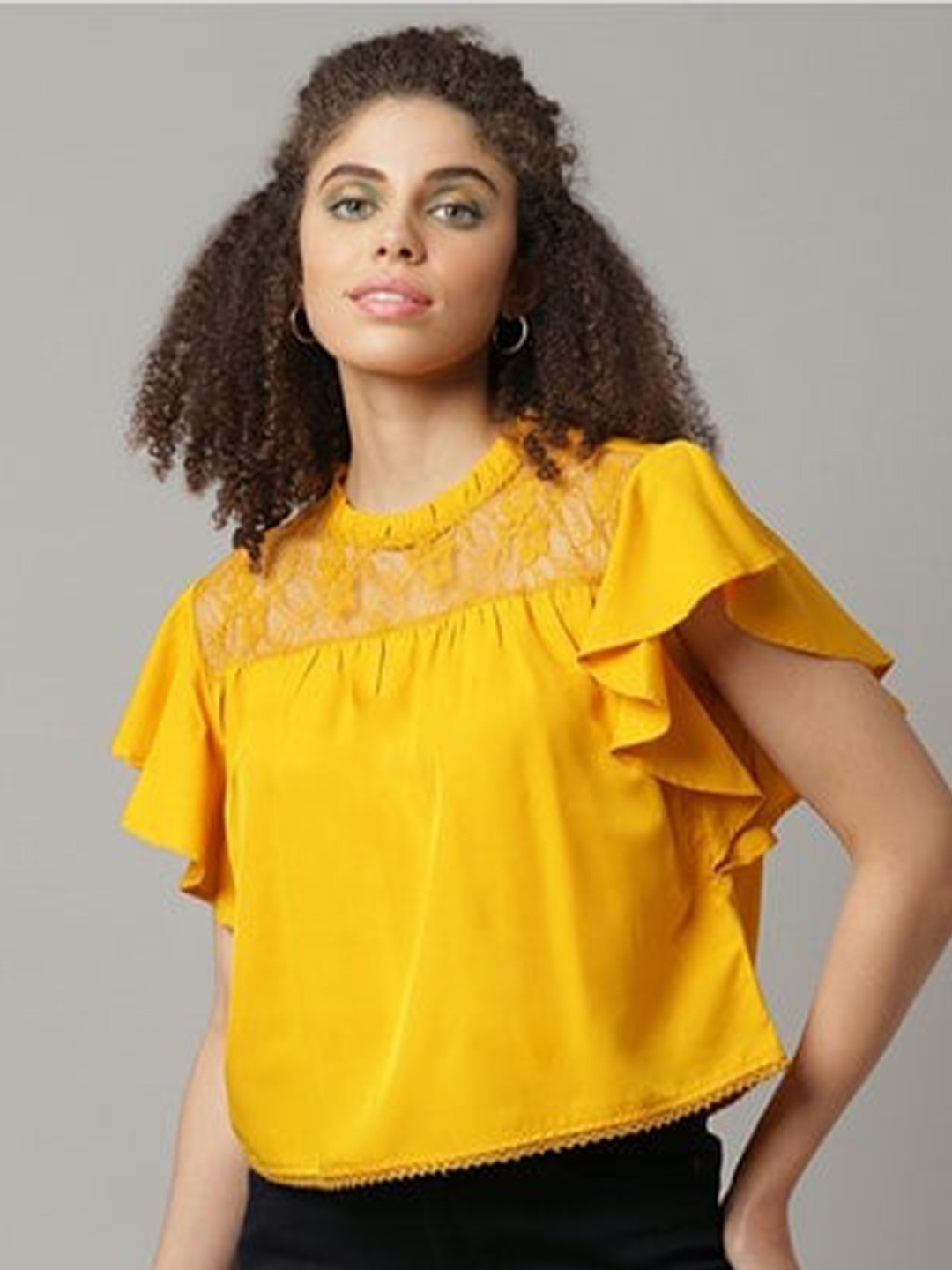 

Aila Flutter Sleeves Top, Mustard